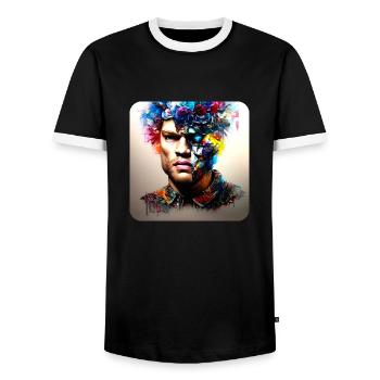 His deep rolling - Men's Ringer Shirt - black/white - Front - AI Model Female 172 light (172cm) & AI Model Male 178 light (178cm)