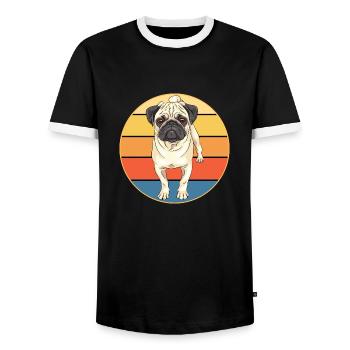 Französische Bulldogge Hunderasse Vintage Retro Sonnenuntergang - Männer Kontrast-T-Shirt - Schwarz/Weiß - Vorne - AI Model Female 172 light (172cm) & AI Model Male 178 light (178cm)