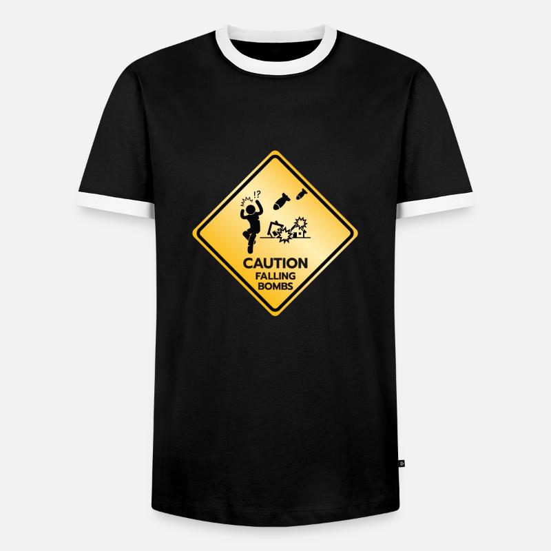Caution Sign Falling Bombs - Men's Ringer Shirt - black/white