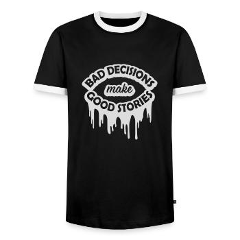 bad decisions great stories - Men's Ringer Shirt - black/white - Front - AI Model Female 172 light (172cm) & AI Model Male 178 light (178cm)