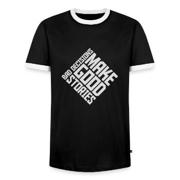 bad decisions great stories - Men's Ringer Shirt - black/white - Front - AI Model Female 172 light (172cm) & AI Model Male 178 light (178cm)