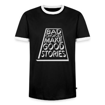 bad decisions great stories - Men's Ringer Shirt - black/white - Front - AI Model Female 172 light (172cm) & AI Model Male 178 light (178cm)