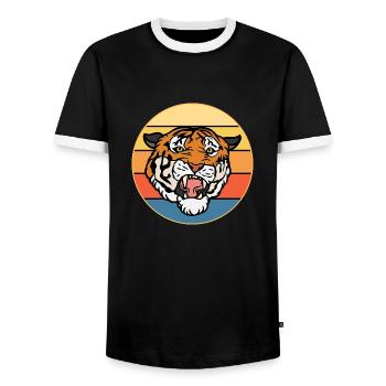 Tiger Big Cat Vintage Retro Sonnenuntergang - Männer Kontrast-T-Shirt - Schwarz/Weiß - Vorne - AI Model Female 172 light (172cm) & AI Model Male 178 light (178cm)
