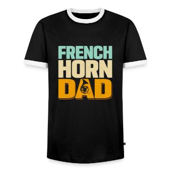 French Horn Dad Horn Player Hornist - Men's Ringer Shirt - black/white - Front - AI Model Female 172 light (172cm) & AI Model Male 178 light (178cm)