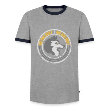 big bad wolf quote - Men's Ringer Shirt - grey/navy  - Front - AI Model Female 172 light (172cm) & AI Model Male 178 light (178cm)
