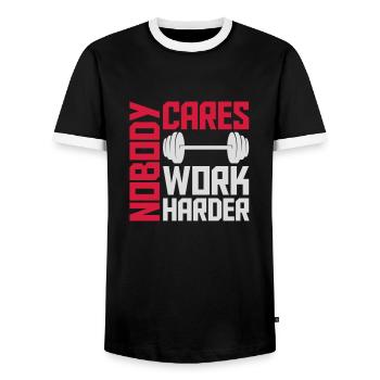 nobody cares work harder - Men's Ringer Shirt - black/white - Front - AI Model Female 172 light (172cm) & AI Model Male 178 light (178cm)