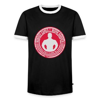 nobody cares work harder - Men's Ringer Shirt - black/white - Front - AI Model Female 172 light (172cm) & AI Model Male 178 light (178cm)