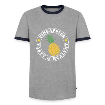 Leckere, gesunde Ananas, exotische Früchte, - Männer Kontrast-T-Shirt - Grau/Navy  - Vorne - AI Model Female 172 light (172cm) & AI Model Male 178 light (178cm)