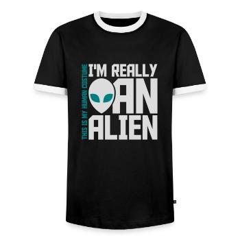 human costume alien Zitat - Männer Kontrast-T-Shirt - Schwarz/Weiß - Vorne - AI Model Female 172 light (172cm) & AI Model Male 178 light (178cm)