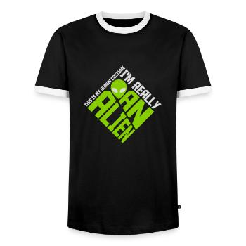 Citation extraterrestre de costume humain - T-shirt contrasté Homme - noir/blanc - Devant - AI Model Female 172 light (172cm) & AI Model Male 178 light (178cm)