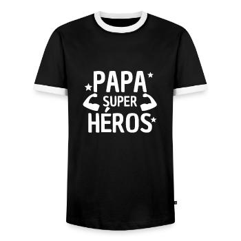 T-shirt super papa, cadeau pour papa idéal. héros - T-shirt contrasté Homme - noir/blanc - Devant - AI Model Female 172 light (172cm) & AI Model Male 178 light (178cm)
