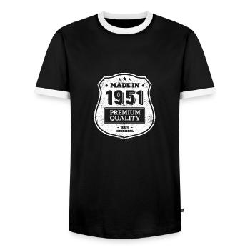 MADE IN 1951 - Men's Ringer Shirt - black/white - Front - AI Model Female 172 light (172cm) & AI Model Male 178 light (178cm)