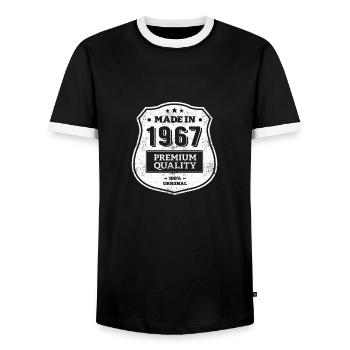 MADE IN 1967 - Men's Ringer Shirt - black/white - Front - AI Model Female 172 light (172cm) & AI Model Male 178 light (178cm)