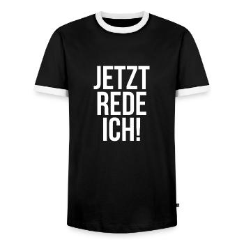 Jetzt rede ich - Männer Kontrast-T-Shirt - Schwarz/Weiß - Vorne - AI Model Female 172 light (172cm) & AI Model Male 178 light (178cm)