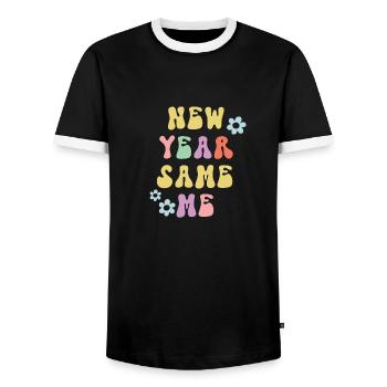 New Year Same Me New Year's Eve Happy New Year - Men's Ringer Shirt - black/white - Front - AI Model Female 172 light (172cm) & AI Model Male 178 light (178cm)