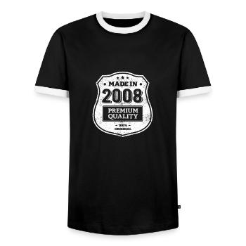 HERGESTELLT 2008 - Männer Kontrast-T-Shirt - Schwarz/Weiß - Vorne - AI Model Female 172 light (172cm) & AI Model Male 178 light (178cm)