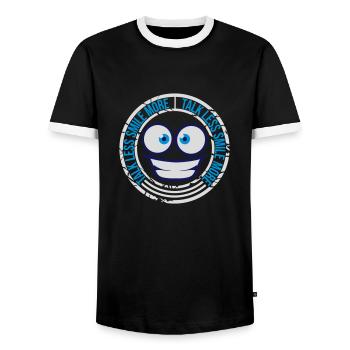 talk less smile more - Men's Ringer Shirt - black/white - Front - AI Model Female 172 light (172cm) & AI Model Male 178 light (178cm)