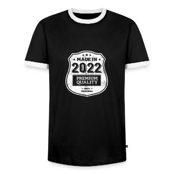 MADE IN 2022 - Men's Ringer Shirt - black/white - Front - AI Model Female 172 light (172cm) & AI Model Male 178 light (178cm)