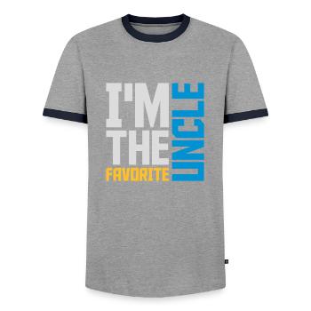 at The Favorite Uncle - Men's Ringer Shirt - grey/navy  - Front - AI Model Female 172 light (172cm) & AI Model Male 178 light (178cm)