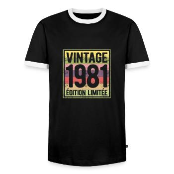 VINTAGE 1981 EDITION LIMITEE - T-shirt contrasté Homme - noir/blanc - Devant - AI Model Female 172 light (172cm) & AI Model Male 178 light (178cm)