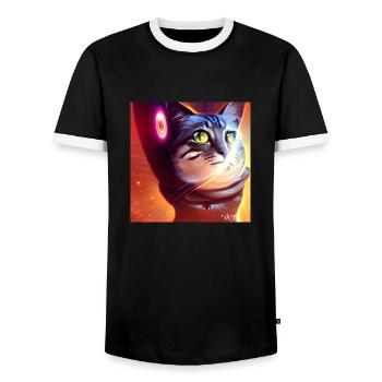 The Universe Cat - Men's Ringer Shirt - black/white - Front - AI Model Female 172 light (172cm) & AI Model Male 178 light (178cm)