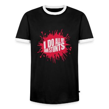 all my own stunts - Men's Ringer Shirt - black/white - Front - AI Model Female 172 light (172cm) & AI Model Male 178 light (178cm)