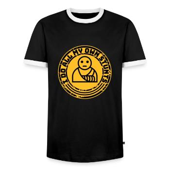 all my own stunts - Männer Kontrast-T-Shirt - Schwarz/Weiß - Vorne - AI Model Female 172 light (172cm) & AI Model Male 178 light (178cm)