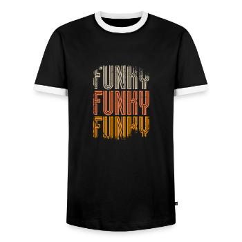 Funky Vintage - Men's Ringer Shirt - black/white - Front - AI Model Female 172 light (172cm) & AI Model Male 178 light (178cm)
