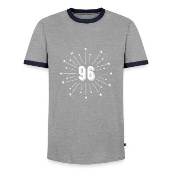 96. Sterngeburtstag - Geschenk 96 Jahre - Männer Kontrast-T-Shirt - Grau/Navy  - Vorne - AI Model Female 172 light (172cm) & AI Model Male 178 light (178cm)