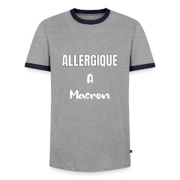 Allergiqueà Macron - T-shirt contrasté Homme - gris/marine  - Devant - AI Model Female 172 light (172cm) & AI Model Male 178 light (178cm)