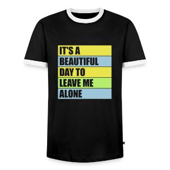 leave me alone day - Men's Ringer Shirt - black/white - Front - AI Model Female 172 light (172cm) & AI Model Male 178 light (178cm)