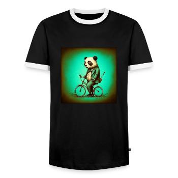 Elegant Panda on a Bike 1 - Men's Ringer Shirt - black/white - Front - AI Model Female 172 light (172cm) & AI Model Male 178 light (178cm)