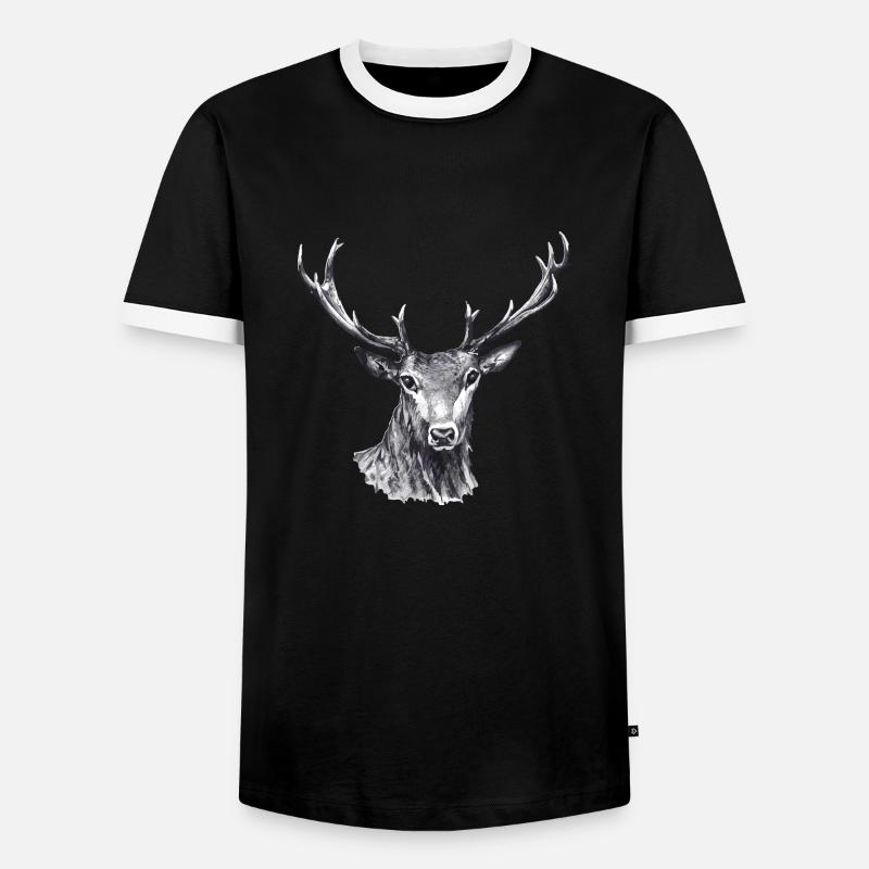 Hirsch - Männer Kontrast-T-Shirt - Schwarz/Weiß