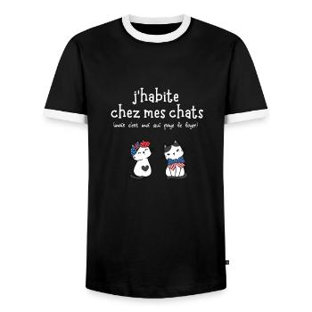 j'habite chez mes chats humour - T-shirt contrasté Homme - noir/blanc - Devant - AI Model Female 172 light (172cm) & AI Model Male 178 light (178cm)