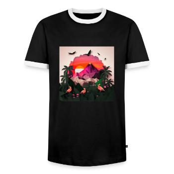 beautiful lush jungle with mountains, origami - Männer Kontrast-T-Shirt - Schwarz/Weiß - Vorne - AI Model Female 172 light (172cm) & AI Model Male 178 light (178cm)