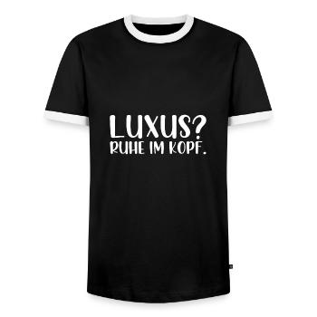 Luxus Ruhe im Kopf - Männer Kontrast-T-Shirt - Schwarz/Weiß - Vorne - AI Model Female 172 light (172cm) & AI Model Male 178 light (178cm)