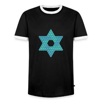 Sacred Star - Star of Life 04/3D/Blue - Men's Ringer Shirt - black/white - Front - AI Model Female 172 light (172cm) & AI Model Male 178 light (178cm)