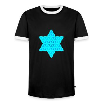 Sacred Star - Star of Life 02/Inv/Blue, - Men's Ringer Shirt - black/white - Front - AI Model Female 172 light (172cm) & AI Model Male 178 light (178cm)