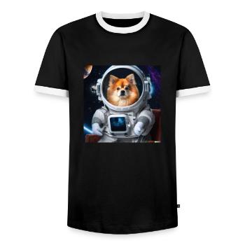 Pomeranian im Raumanzug - Hund im Weltall - Männer Kontrast-T-Shirt - Schwarz/Weiß - Vorne - AI Model Female 172 light (172cm) & AI Model Male 178 light (178cm)
