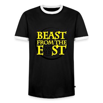 bête de l’est de la RDA née - T-shirt contrasté Homme - noir/blanc - Devant - AI Model Female 172 light (172cm) & AI Model Male 178 light (178cm)