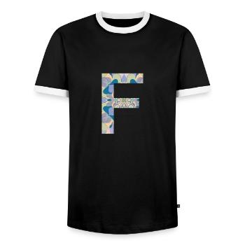 Lettre F en mandala - T-shirt contrasté Homme - noir/blanc - Devant - AI Model Female 172 light (172cm) & AI Model Male 178 light (178cm)