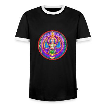 WORLD LOVE MANDALA - Men's Ringer Shirt - black/white - Front - AI Model Female 172 light (172cm) & AI Model Male 178 light (178cm)