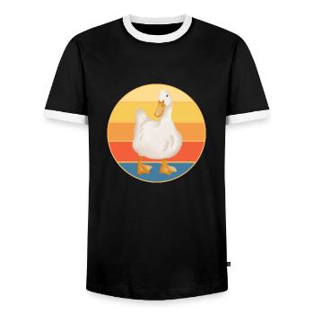 Cute Duck Vintage Retro Sunset Animal Lover Design - Men's Ringer Shirt - black/white - Front - AI Model Female 172 light (172cm) & AI Model Male 178 light (178cm)
