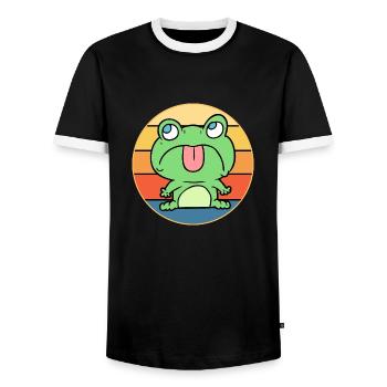 Niedlicher Frosch Vintage Retro Sonnenuntergang Tierliebhaber - Männer Kontrast-T-Shirt - Schwarz/Weiß - Vorne - AI Model Female 172 light (172cm) & AI Model Male 178 light (178cm)