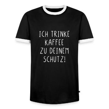Ich trinke Kaffee zu deinem Schutz - Männer Kontrast-T-Shirt - Schwarz/Weiß - Vorne - AI Model Female 172 light (172cm) & AI Model Male 178 light (178cm)