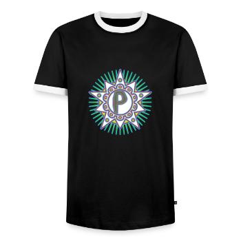 Stars with the letter P. Your word - your thought - Men's Ringer Shirt - black/white - Front - AI Model Female 172 light (172cm) & AI Model Male 178 light (178cm)