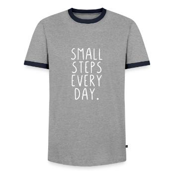 Des petits pas chaque jour - T-shirt contrasté Homme - gris/marine  - Devant - AI Model Female 172 light (172cm) & AI Model Male 178 light (178cm)