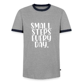 Des petits pas chaque jour - T-shirt contrasté Homme - gris/marine  - Devant - AI Model Female 172 light (172cm) & AI Model Male 178 light (178cm)
