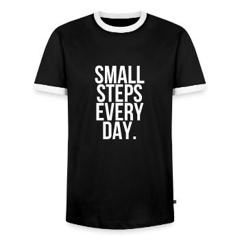 Small steps every day - Männer Kontrast-T-Shirt - Schwarz/Weiß - Vorne - AI Model Female 172 light (172cm) & AI Model Male 178 light (178cm)