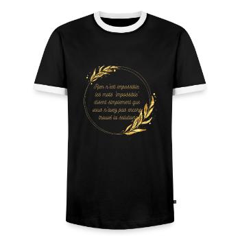 Impossible n'est pas Solution - T-shirt contrasté Homme - noir/blanc - Devant - AI Model Female 172 light (172cm) & AI Model Male 178 light (178cm)
